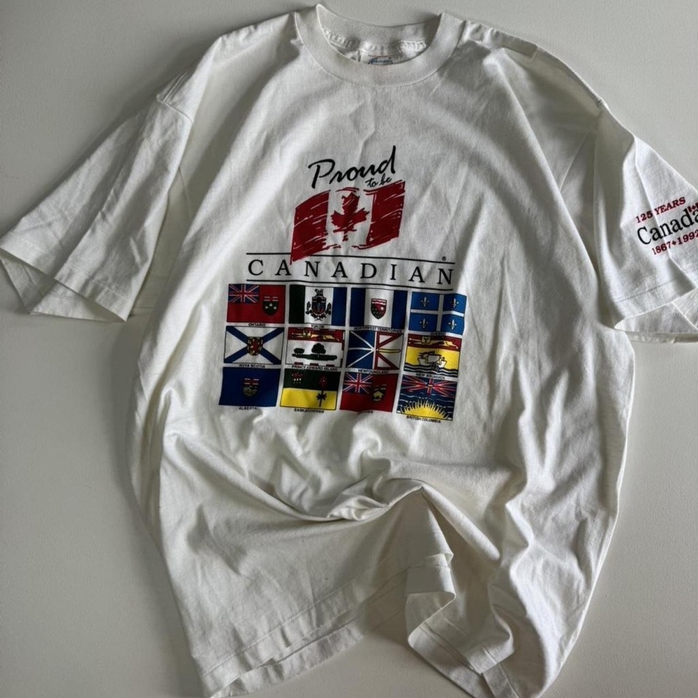 American Vintage White Canadian Flag & Provincial Emblems Graphic Tee
